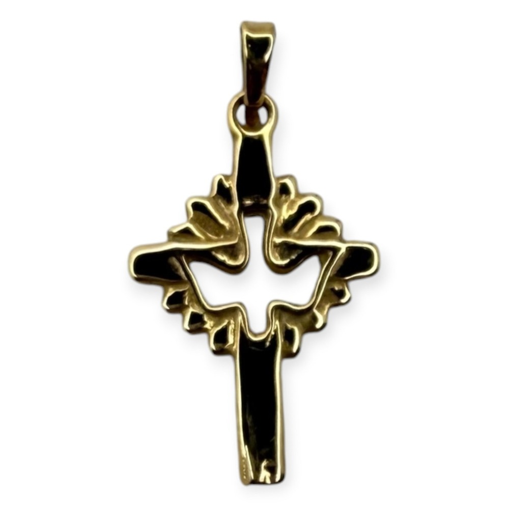 Vintage Cross Pendant 10KT Yellow Gold Dove Holy Spirit Religious Charm